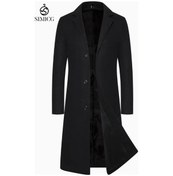 Resim Klasik İş Gündelik Moda Diz Boyu Erkek Trençkotu Siyah 