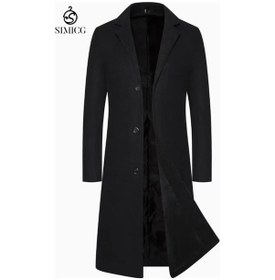 Resim Klasik İş Gündelik Moda Diz Boyu Erkek Trençkotu Siyah 