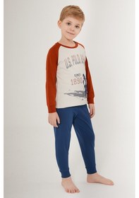 Resim U.s. Polo Assn Cools Men Beyaz Erkek Çocuk Uzun Kol Pijama Takım Bej 