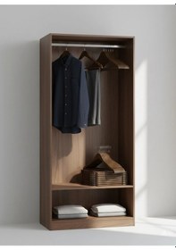 Resim Ceviz Ahşap Elbise Pantolon Askısı 10 Adet Ceviz 