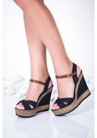 Resim Fox Shoes Lacivert Kadın Dolgu Topuklu Ayakkabı 9674070905 