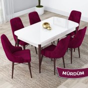 Resim Canisa Concept Lia Serisi, 80 x 132 cm Açılabilir Mutfak Masa Takımı, Beyaz Masa Ceviz Ayak 6 Sandalye 