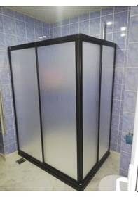 Resim Nokta Duşakabin 100 x 75 Teknesiz Mika Plastik Camlı Siyah Profilli Duşakabin Şeffaf 