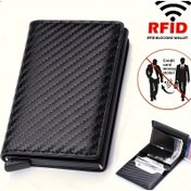 Resim Erkekler için hırsızlığa karşı manyetik karbon fiber RFID alüminyum kart tutucu, 8 kart yuvasına sahip metal açılır kredi kart cüzdanı, minimalist tasarımlı RFID cüzdan, iş ve günlük kullanım için uygun, siyah 