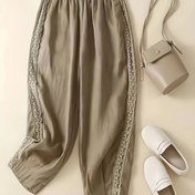 Resim Kadınlar için Şık Dantel Süslemeli Yüksek Bel Harem Pantolon - Zeytin Yeşili Kontrast Detaylı, Esnemez Kumaş, Makinede Yıkanabilir, Tüm Mevsimler İçin Rahatlık, Günlük Kullanım, Dekoratif Dantel Vurgular 