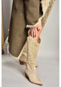 Resim Fox Shoes T267765202 Bej Süet Kovboy Model Kadın Çizme Bej-süet Bej 