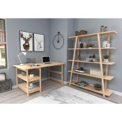 Resim Softcity Doğal Ahşap Çalışma Masası Kitaplık Takım 
