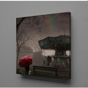 Resim Atlı Karınca Ve Kırmızı Şemsiyeli Çocuk Temalı Kanvas Tablo 