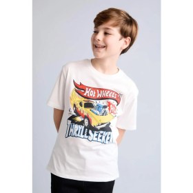Resim DeFacto Hot Wheels Oversize Bisiklet Yaka Kısa Kollu Ecru Tişört Erkek Çocuk H8313A826HS 