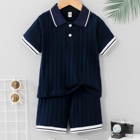 Resim Erkek Çocuklar İçin İlkbahar ve Yaz Dönüşüm Yaka Gömlek Kısa Kollu Şort Takımı, Erkek Moda Günlük Takım Elbise, Yumuşak Fırçalanmış Kumaş 