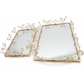 Resim 2 Li Gold Renk Aynalı Söz Nişan Çok Amaçlıdekoratif Tepsi Seti Diğer 