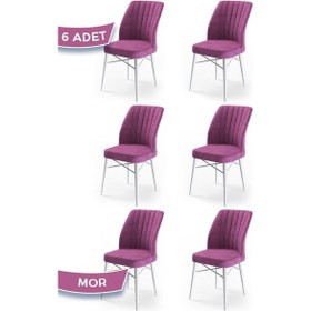 Resim Canisa Flex Serisi, Üst Kalite Mutfak Sandalyesi, 6 Adet Mor Sandalye, Gürgen Beyaz Ahşap Ayak Sandalye Mor Ayaklar Beyaz 