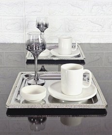 Resim 6 Adet Kahve & Çay & Sunum Tepsisi Gümüş Tepsi Döküm Gümüş Çerçeveli Gümüş 