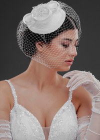 Resim Vintage Fransız Stil Nikah Şapkası – File Tül Detaylı Gelin Aksesuarı 