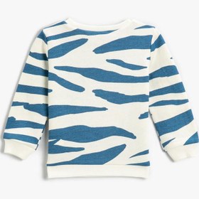 Resim Erkek Bebek Mavi Zebra Desenli 3 Boyutlu Hayvan Baskılı Sweatshirt Pamuklu 