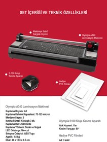 Resim Olympia A340 A3 Kağıt Kesme Giyotin Makinesi ve Pvc Laminasyon Makinesi + 15 Pvc Filmi 