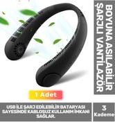 Resim Carlburn Premium Sessiz Sarı Eller Serbest Boyuna Asılabilir Şarjlı 3 Kademeli Vantilatör Klima Soğutucu Fan 