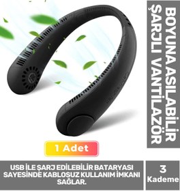 Resim Carlburn Premium Sessiz Sarı Eller Serbest Boyuna Asılabilir Şarjlı 3 Kademeli Vantilatör Klima Soğutucu Fan 