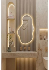 Resim Fawdecor Led Işıklı Asimetrik Duvar Aynası 60x105 Gün Işığı 
