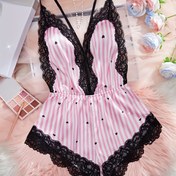 Resim Şık Derin V Yaka Kadın Şerit Dantel Romper, Ayarlanabilir Askılar, Çapraz Arka Tasarım ve Kontrast Dantel Detayları - Bahar/Yaz/Sonbahar için Kolsuz Tulum 