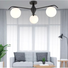 Resim Diaspor 3'lü Siyah Beyaz Camlı Modern Plafonyer Genç Odası Yatak Odası Retro Salon Avize Beyaz 