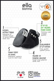 Resim Ella Bonna Kaydırmaz Taban, Organik %100 Pamuk Astarlı , Bebek Panduf , 3'Lü Ekonomik Paket (BEJ-SİYAH-GRİ) 