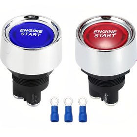 Resim 1 adet 12V 50A SPST Anlık Anahtarsız Basma Düğmesi Ateşleme Anahtarı, 3 Pimli Mavi Kırmızı Araç ve Karavan için 