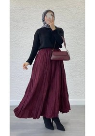 Resim Bordo Crush Kırışık Uzun Etek Bordo 