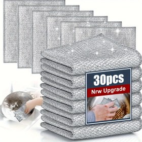 Resim 30 adet Çift Katmanlı Paslanmaz Çelik Temizlik Pedleri, Çok Amaçlı Çiziksiz Tel Bezler, Mutfak Lavaboları ve Tencereler için Yeniden Kullanılabilir Bulaşık Bezi, Çelik Temizlik Pedi, Mucizevi Temizlik 