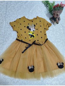 Resim Cojans 2-3-4 Yaş Puantiyeli Mickey Baskılı Kurdela Kuşaklı Astarlı Kız Bebek Tütü Elbisesi Hardal Çok Renkli 