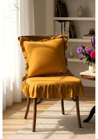 Resim Hardal Renk Buldan Yıkanmıs Keten 4 Tarafı Fırfırlı Sandalye Minderi Hardal 