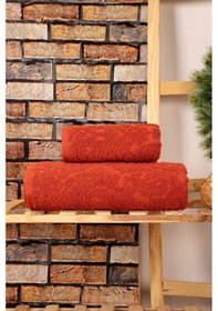 Resim Mira Home 2 Parça Jakarlı Banyo Havlu Takımı Doku Desen Kiremit Renkli 