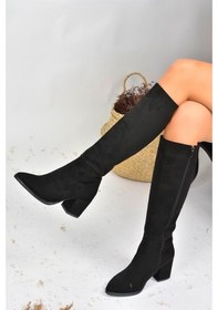 Resim Fox Shoes Siyah Süet Kalın Topuklu Kadın Çizme L251081602 