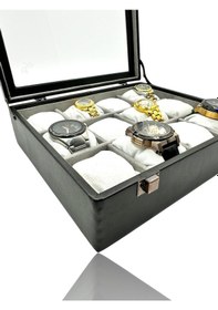 Resim Diji 12'li Saat Kutusu Saat Çantası Siyah İçi Gri Beyaz Yastıklı 