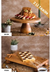 Resim 2 Li 29/12 Lucca Ve 17x30 Cm Risus Ahşap Pasta Sunum Tabağı Seti 