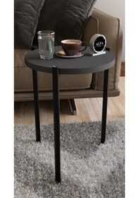 Resim 3'lü Yuvarlak Zigon Sehpa Seti Metal Ayaklı Salon Oturma Odası Yan Sehpa - Kahve Sehpası Antrasit 