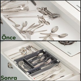 Resim Porsima Çok Fonksiyonlu Çift Açılır Çekmece İçi 5 Bölmeli Kaşıklık 