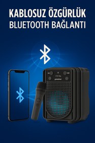 Resim Zineets Işıklı Yüksek Ses Party Box Bluetooth Hoparlör Taşınabilir Şarjlı Ses Sistemi Kablosuz Karaoke Mic 