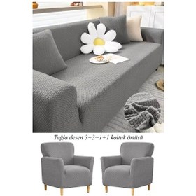 Resim StarMall Tuğla Desen Koltuk Örtüsü Çekyat Kılıfı 3311 Takım Gri Gr 