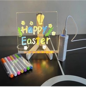 Resim Büro Ev Ofis Hediyesi İçin 20x20cm Renkli Fosforlu Kalemli Dikdörtgen Led Işıklı Yazı Panosu 