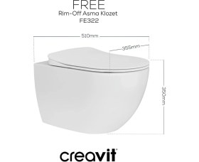 Resim Creavit Free Kanalsız Asma Klozet FE322 + Creavit Yavaş Kapak 