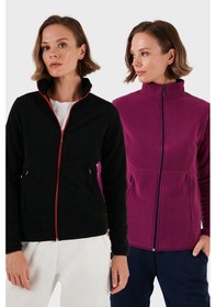 Resim Lela Slim Fit Anti-Pilling Tüylenme Yapmayan Fermuarlı 2'Li Paket Polar Bayan Hırka 5907012S2 Mor-Siyah 