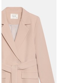 Resim Sââde Kadın Tek Düğmeli Dokuma Kruvaze Blazer Ceket - Kuşaklı Taş 