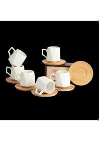 Resim Mien Dayanıklı Bambu Tabaklı Köşeli Porselen Fincan Takımı 6 Kişilik -23408 