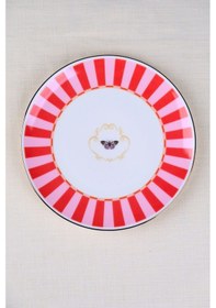 Resim Tabak Evi Porselen Butterfly Collection Altın Yaldızlı Pasta Tabağı Kırmızı 20,50cm Tekli Çok Renkli 