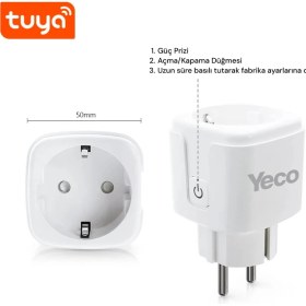 Resim Yeco Sp-16 Akıllı Priz, Wi-Fi Uyumlu, Telefonla Kontrol, 16A Akım Koruma, Enerji Izleme, 2 Adet 