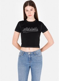 Resim Colin's Colins Slim Fit Yuvarlak Yaka Baskılı Kadın Siyah Kısa Kol Tişört Cl1073151 Q1.v2 Blk 