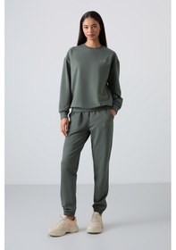 Resim Tommy Life Çağla Basic Pamuklu O Yaka Oversize Lastik Paça Kadın Eşofman Takım - 95287 Çağla 