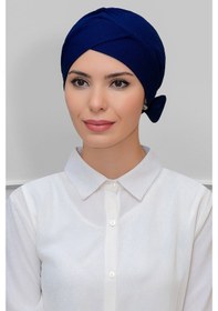 Resim Hürrem Bone Lacivert Pratik Hazır Geçmeli Tesettür Bone Petekli Fiyonklu Çift Lacivert 