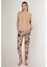 Resim Arnetta 2642 Uzun Kol Kadın Pijama Takımı Bej V1 Bej 